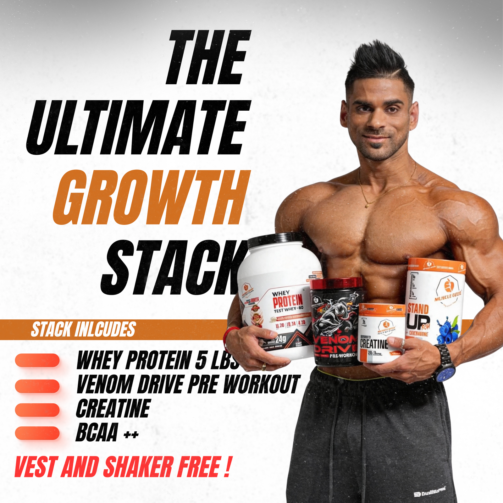 MuscleOoze® Beginners Growth Stack – Whey Protein + Pre-Workout + Creatine + BCAA - Image 2