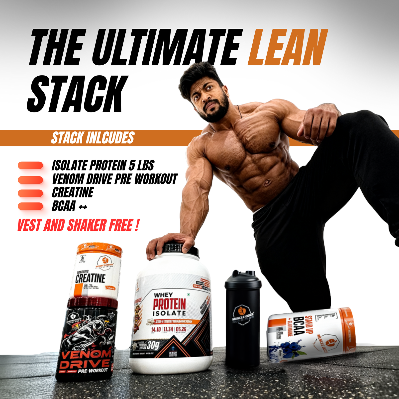 MuscleOoze® Intermediate Lean Stack – ISO Protein + Pre-Workout + Creatine + BCAA - Image 2